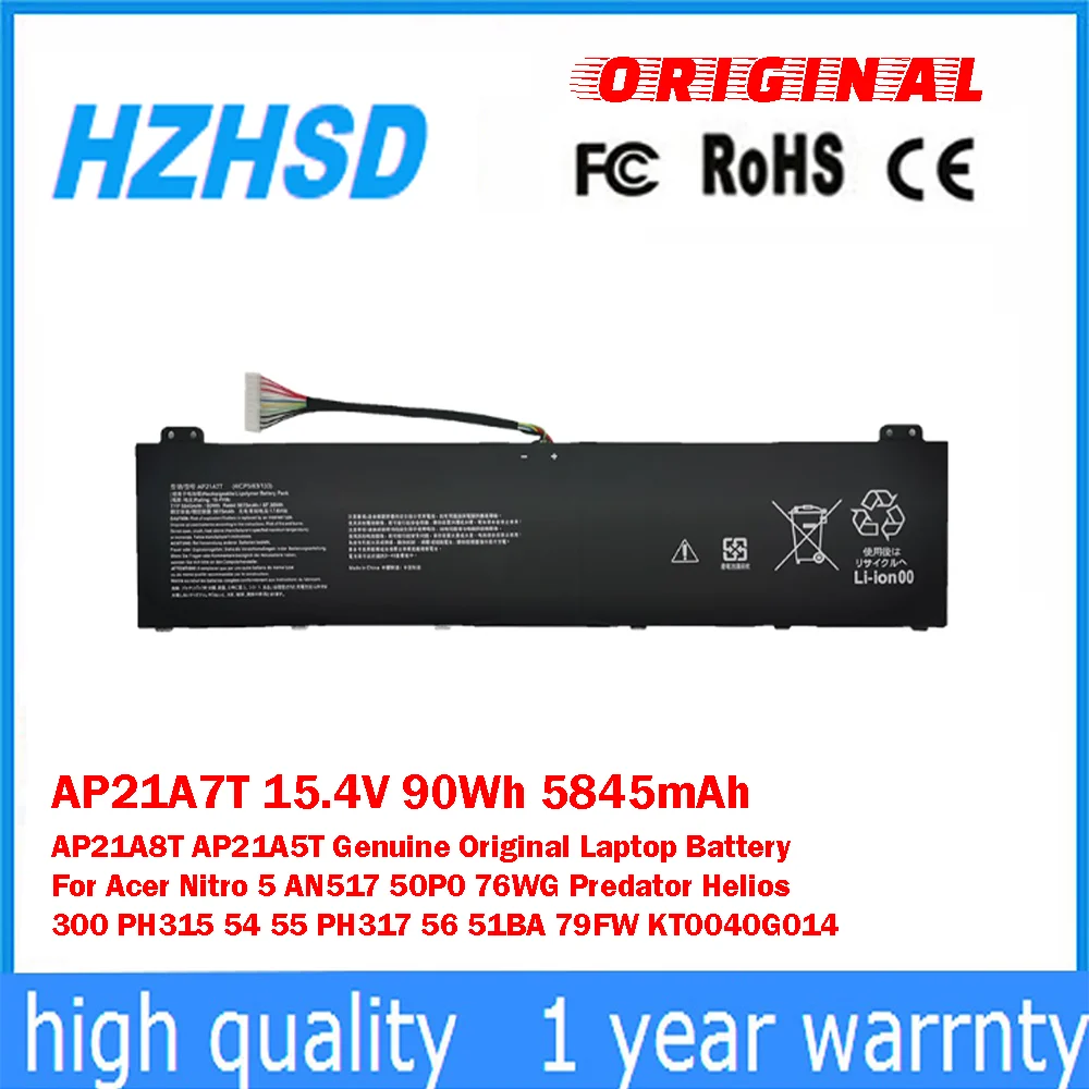 

AP21A7T 15.4V 90Wh 5845mAh AP21A8T AP21A5T Genuine Original Laptop Battery For Acer Nitro 5 AN517 50P0 76WG Predator Helios 300