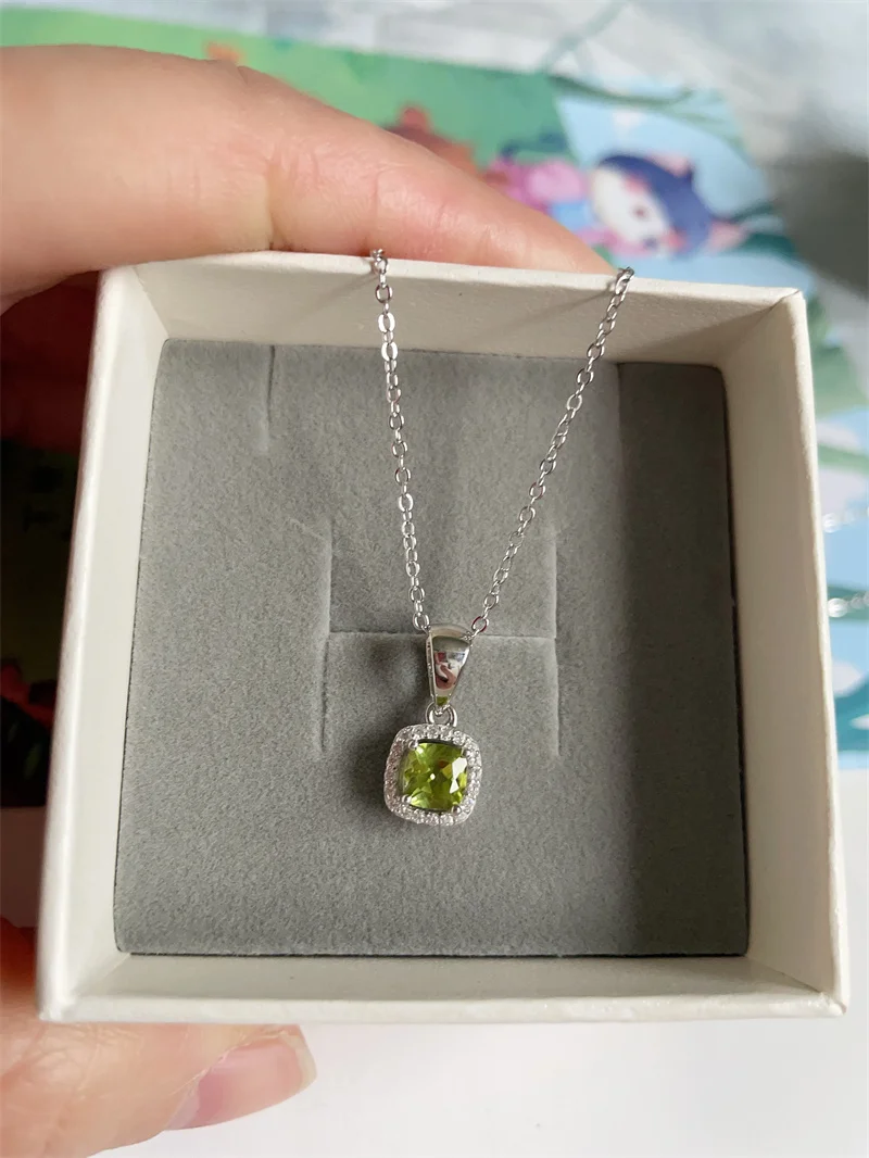 

Natural Peridot 925 Sterling Silver Pendants for Women Girl Lady Fine Birthday Gift