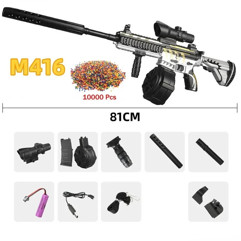 Electric M416 Beads Gun Toys With 10000 Water Balls Shooter Rifle Weapon CS Fighting Outdoor Game for Children Adult