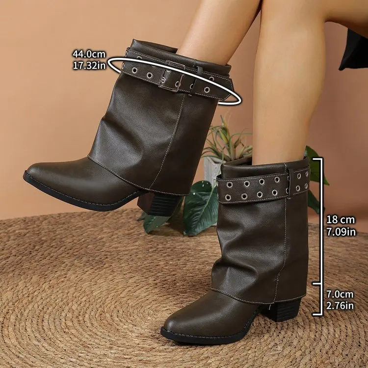 British-style Pointed Toe Chunky High-heeled Ankle Boots, New Korean Version, Height-boosting and Slimming Pants-style Boots