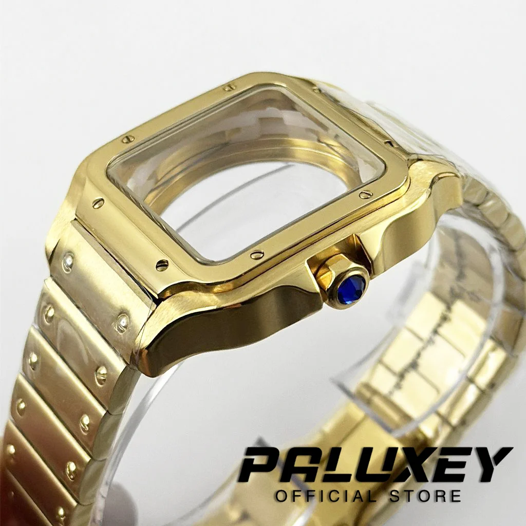 Gold 38mm NH35 Square Case Black Gold Stainless Steel Fit Santo Case NH35 NH36 Movement Modification Parts SKX Mod Accessories