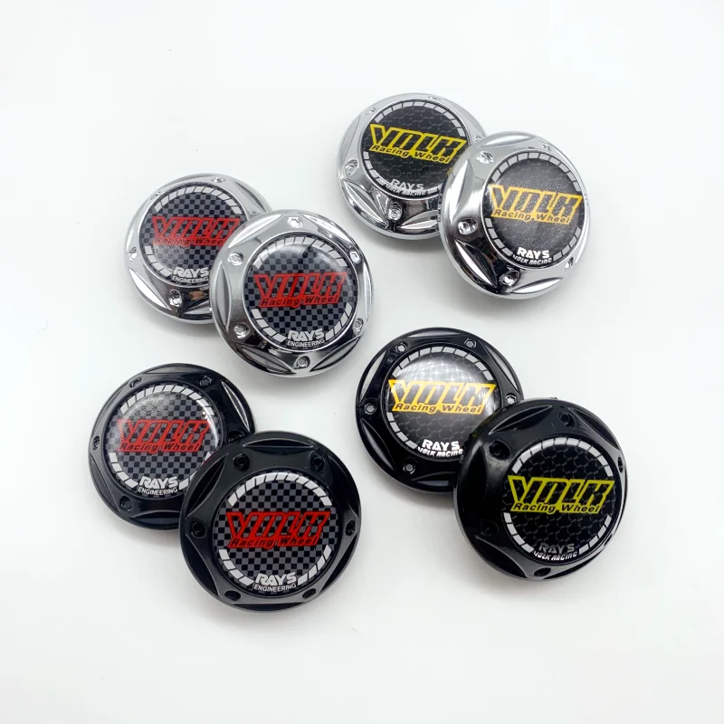 4 Pieces Of JDM Sport Wheel Cover Clips Black And Silver 68mm with VOLK Logo Sticker Wheel Center Cap Accessories