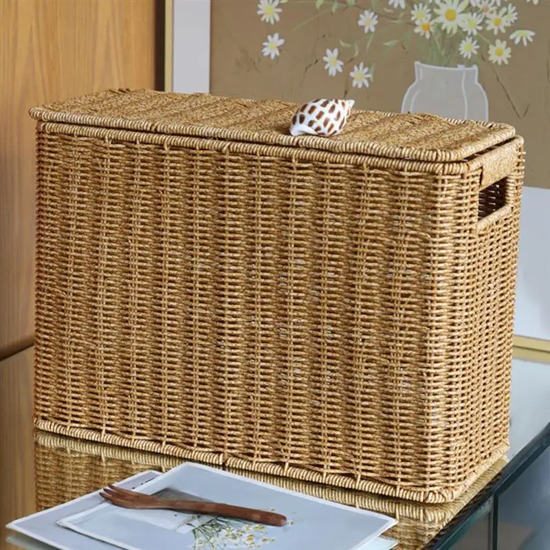 Woven Sundries Storage Magazine Storage Box Portable Laundry Magazine Storage Box Magazine Toys Container Bins With Lid Handle