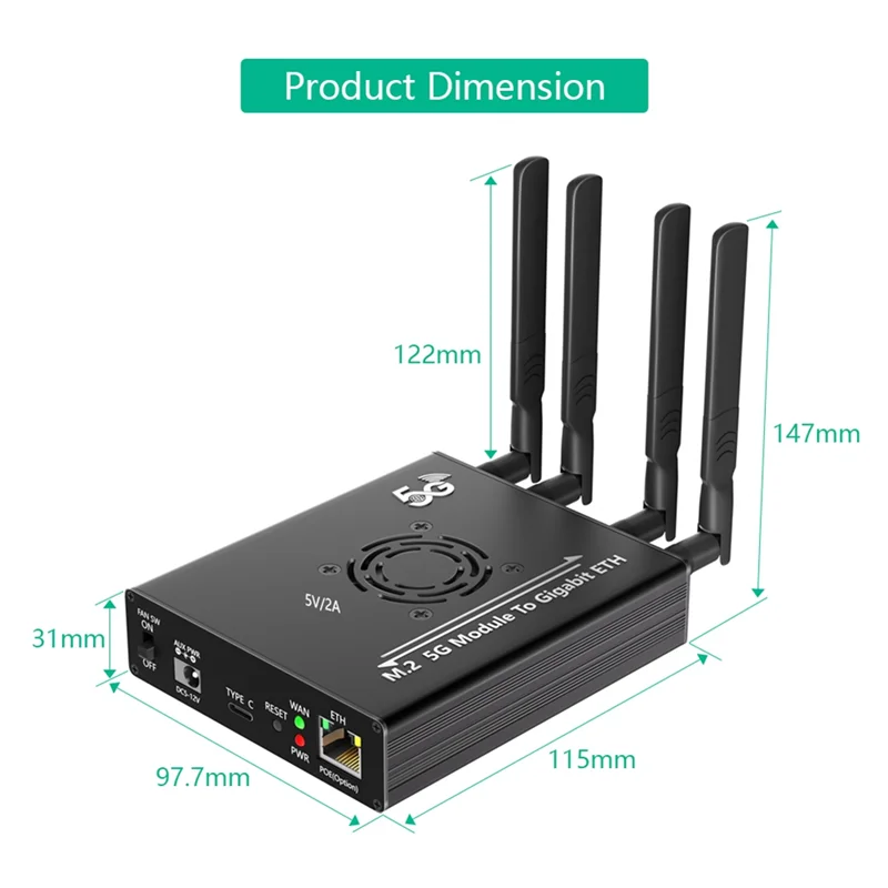 

B34B-4G/5G NGFF(M. 2) Module To Type C Adapter Including RJ45 Port And Dual SIM Card Slot, Realtek RTL8125BG Controller