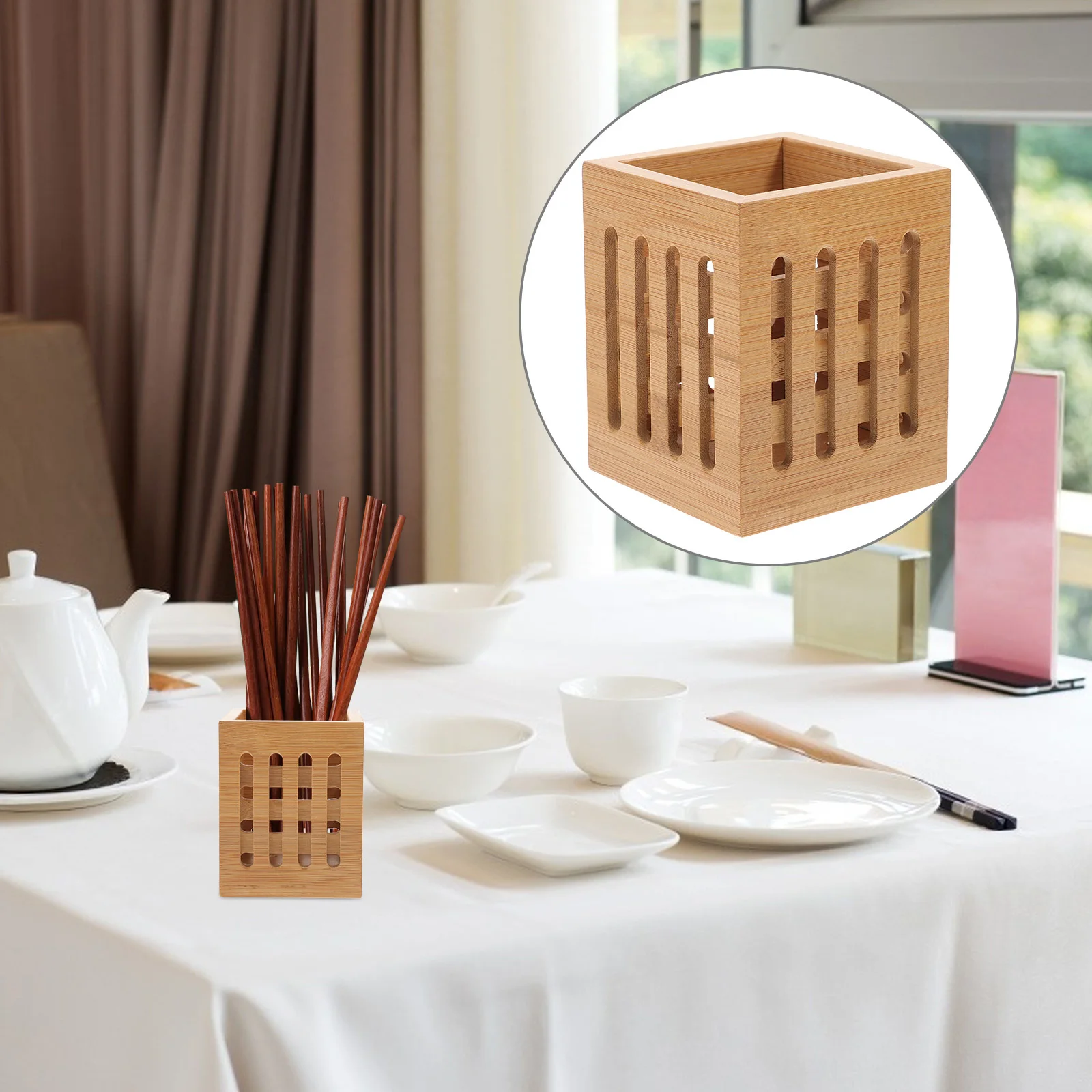 

Bamboo Chopsticks Holder Holey Cutlery Organizer Kitchen Utensil Bucket Drying Flatware Storage Chopstick Holder