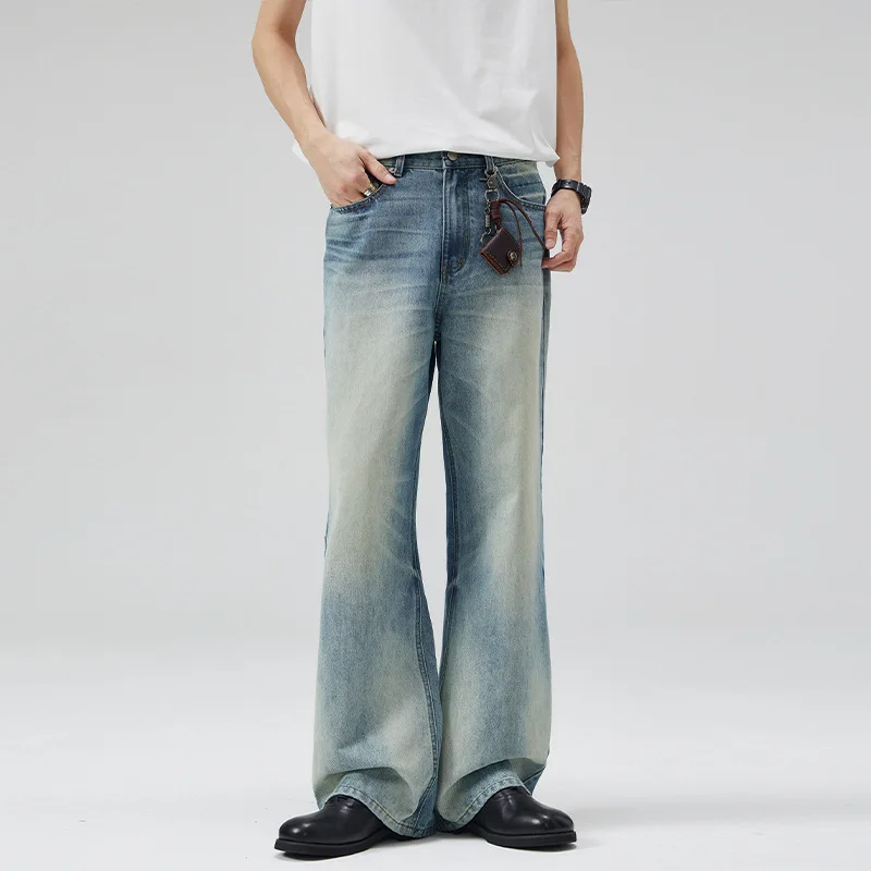 

American High Street Advanced Retro Light Blue Straight Loose Leisure Washed-out Skinny Jeans Men's Fashionable Trousers Men