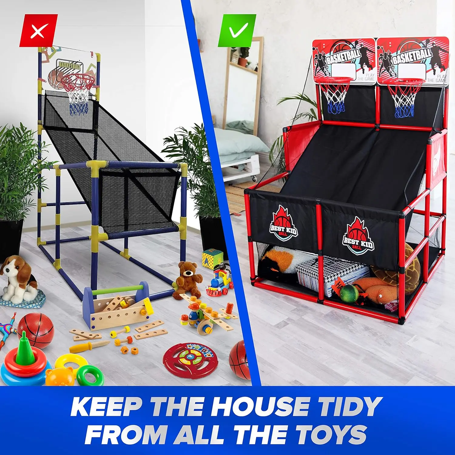 Kids Basketball Hoop Double Shot System Arcade Game Set: Indoor & Outdoor Sports Toys for Boys & Girls, Includes Ball & Shot C