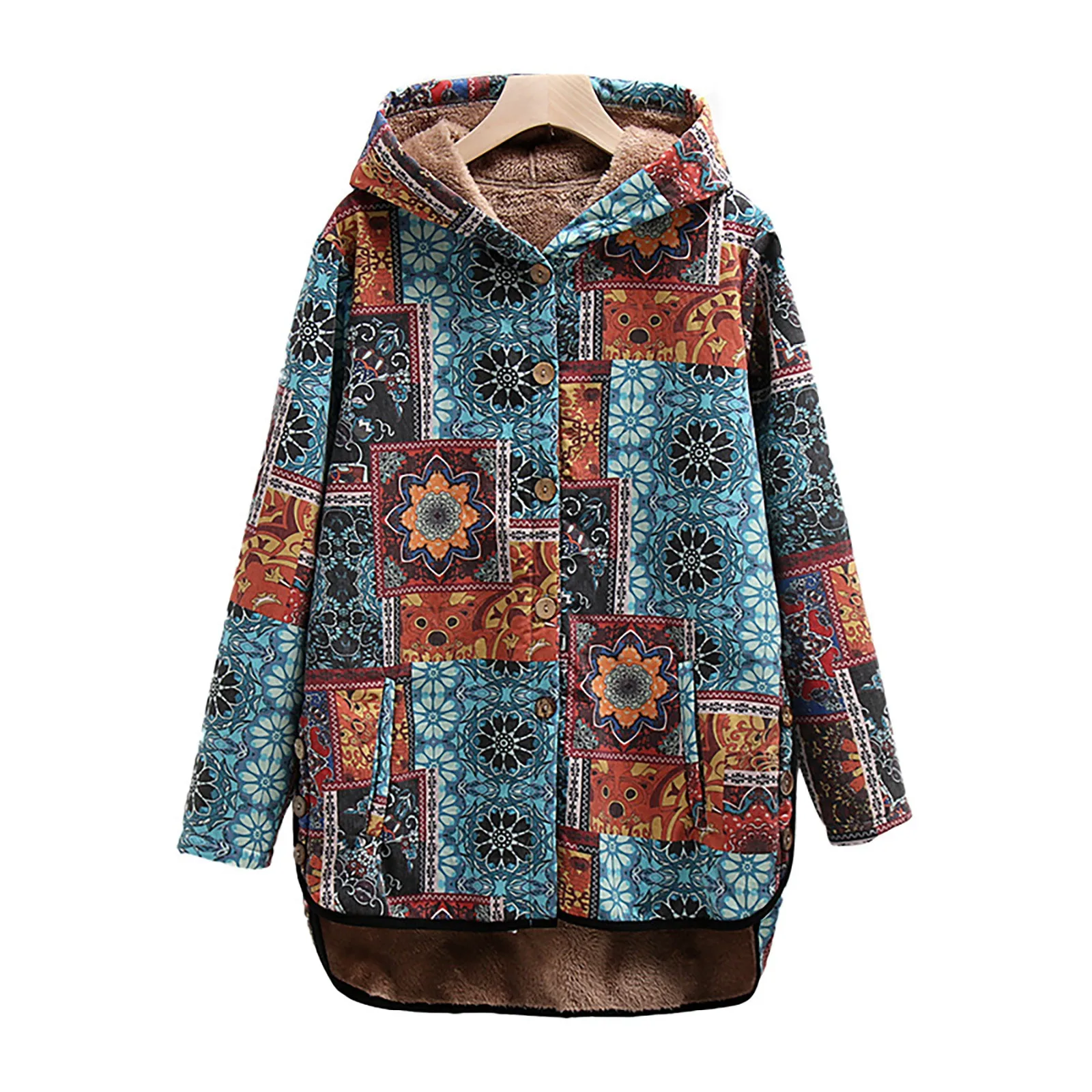 2024 New Women Winter Warm Floral Hooded Jacket Flower Printed Hoody Vintage Oversized Winter Padded Jacket Boho Vintage Coats