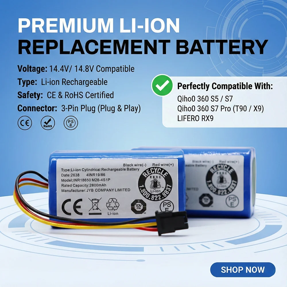 Li-ion 14.4V Replacement Battery for LIFERO RX9 Qihoo 360 S5 S7 S7 Pro T90 X9 Robot Vacuum Cleaner Accessories Spare Parts