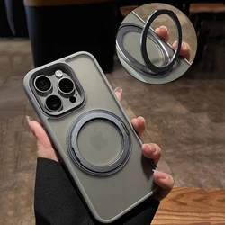 360° Rotate metal bracket magsafe charging phone case for iPhone 16 15 14 13 12 11 Pro Max Titanium gray magnetic hard cover