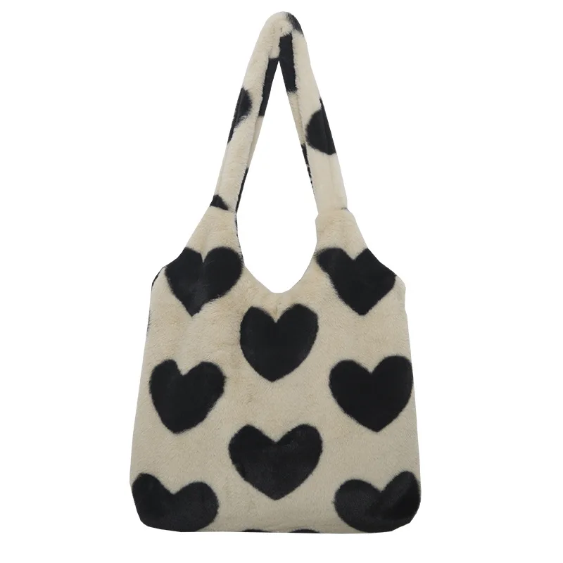 Borsa a tracolla in pelliccia sintetica di Design artistico per le donne Love Heart Print borse morbide in peluche borsa Shopper di grande capacità borsa per libri borse da donna