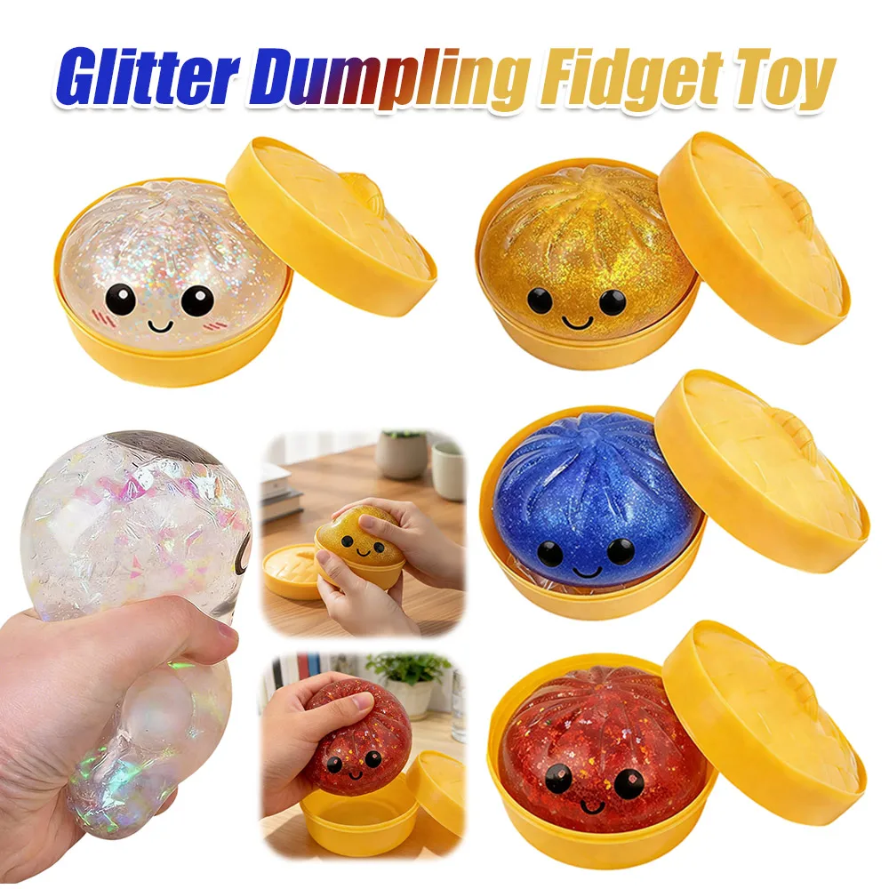 

Мягкая игрушка-антистресс «Булочка с блестками» с пароваркой для еды, эластичная настольная игрушка, кавайная имитация пельменя для детей и взрослых
