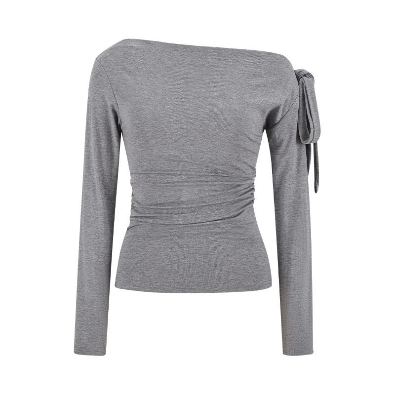 Coreano Sle Slim Fit Lungo Sve T-irt oulder Design Banda Bianca Autunno Inverno Nuovo Arrivo Faion delle Donne Casual Top