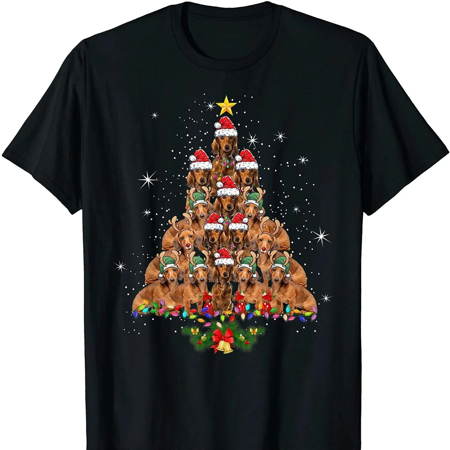 Dachshund árvore de natal engraçado amantes do cão presente de natal camiseta 100% algodão o-pescoço manga curta verão casual masculino camiseta