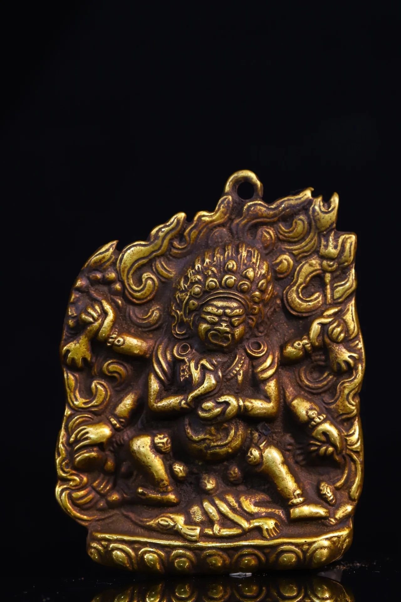 

4"Tibetan Temple Collection Old Bronze Six Arms Mahakala Buddha statue Pendant Amulet Dharma Town house Exorcism