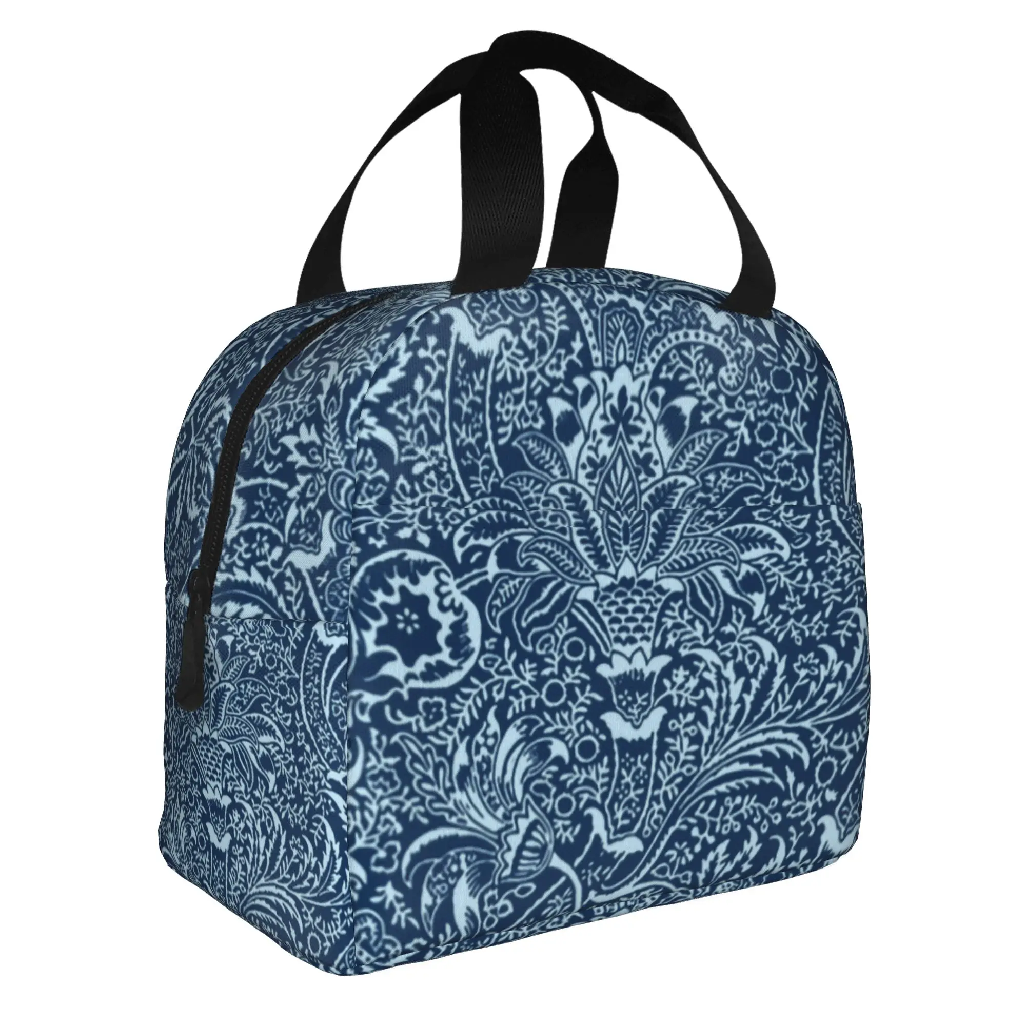 William Morris Thermal Insulated Lunch Bags Women Dark Indigo Blue Portable Lunch Tote for School  Storage Food Box
