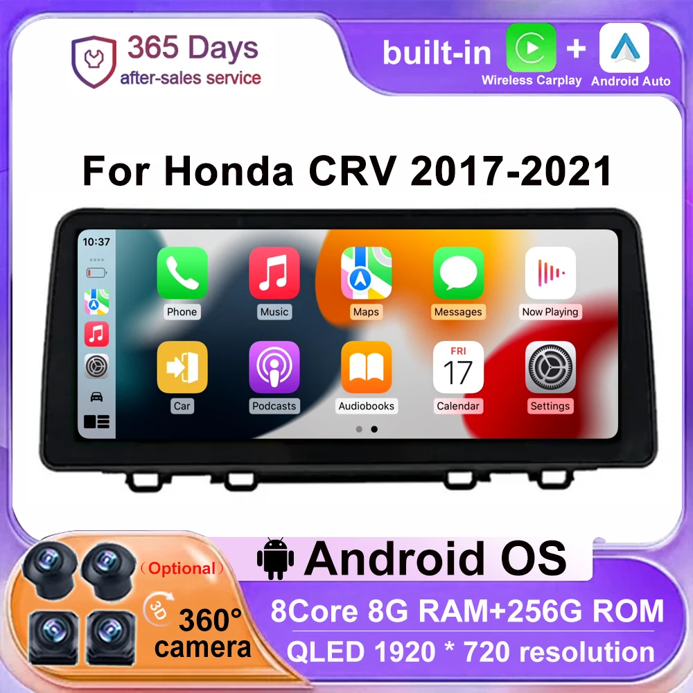 

12,3 дюймовый хост-плеер UnitCar радио Android 14 для Honda CRV 2017-2021 GPS-навигация мультимедийный видеоплеер беспроводной Carplay 4G LTE