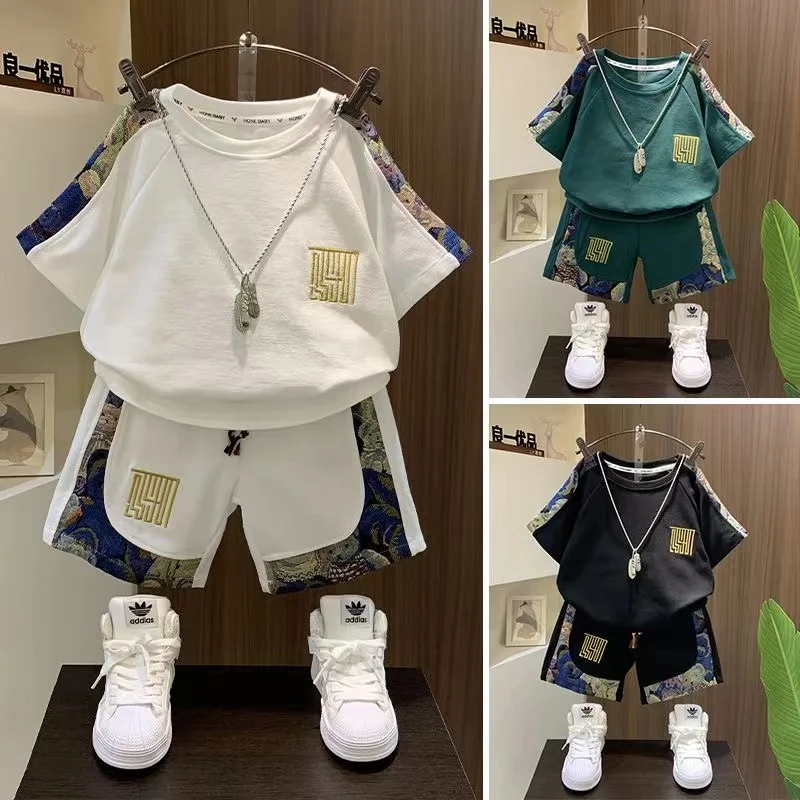 Fashion Boutique Summer Short Sleeve Set Baby Boys Clothes Pullover T-Shirt+Shorts 2pcs Kids 1-8 Years Old Cartoon Sport Outfit