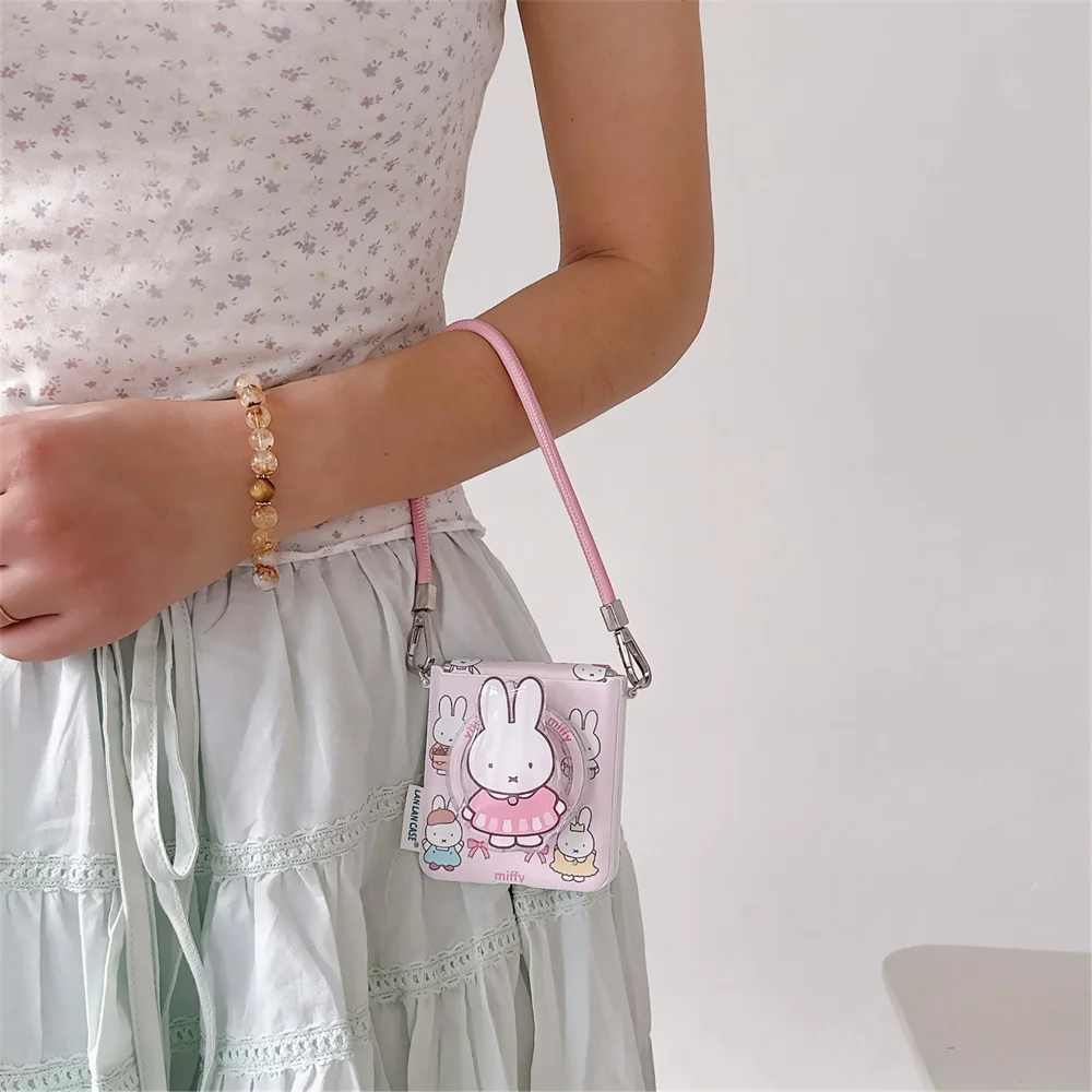 Urocze różowe etui na telefon z motywem królika Miffy, z podstawką magnetyczną i paskiem na rękę, do Samsung Galaxy Z Flip8 7 FE Flip7 Flip8 Flip5 6. — zdjęcie produktu 5