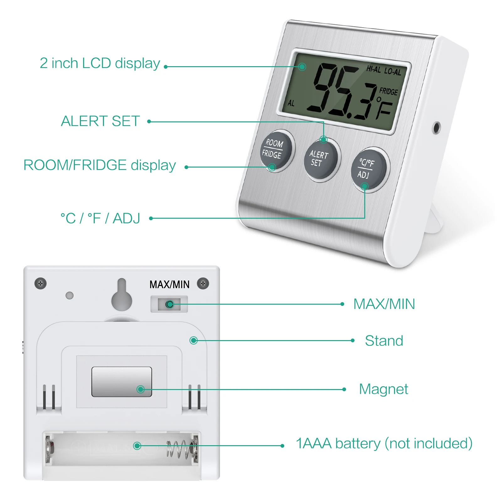 Termómetro ORIA digital para refrigerador con sonda externa - imagen 2