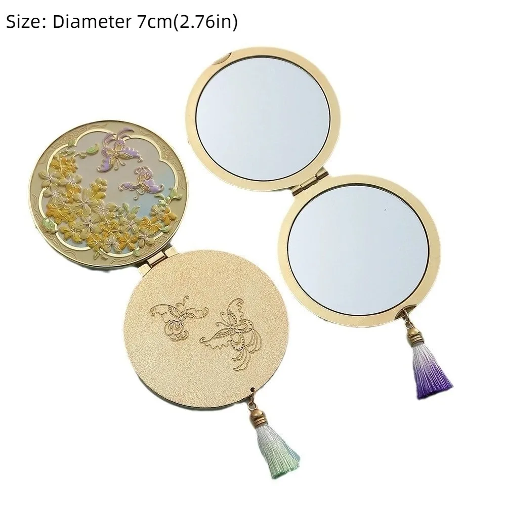 Exquisiter faltbarer Make-up-Spiegel, tragbarer Kosmetikspiegel im chinesischen Stil, transparenter Metallspiegel für Studenten und Frauen