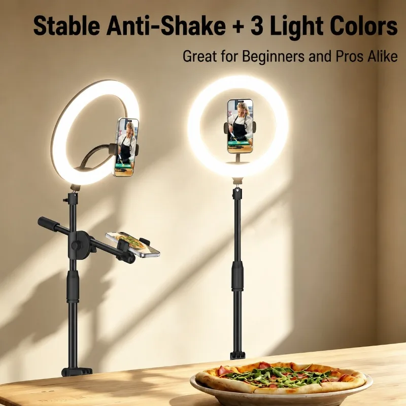 Desktop Phone Holder with Fill Light for Live Streaming Vlog Recording Food Shooting Calligraphy Unboxing Overhead Shot
