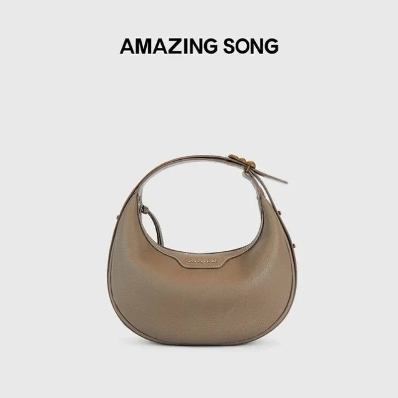 Comfortable Good with Ladies Handbag Light Luxury Fashion Pure Color High-end Ladies Crescent Bag Trend Small Half Moon Bag