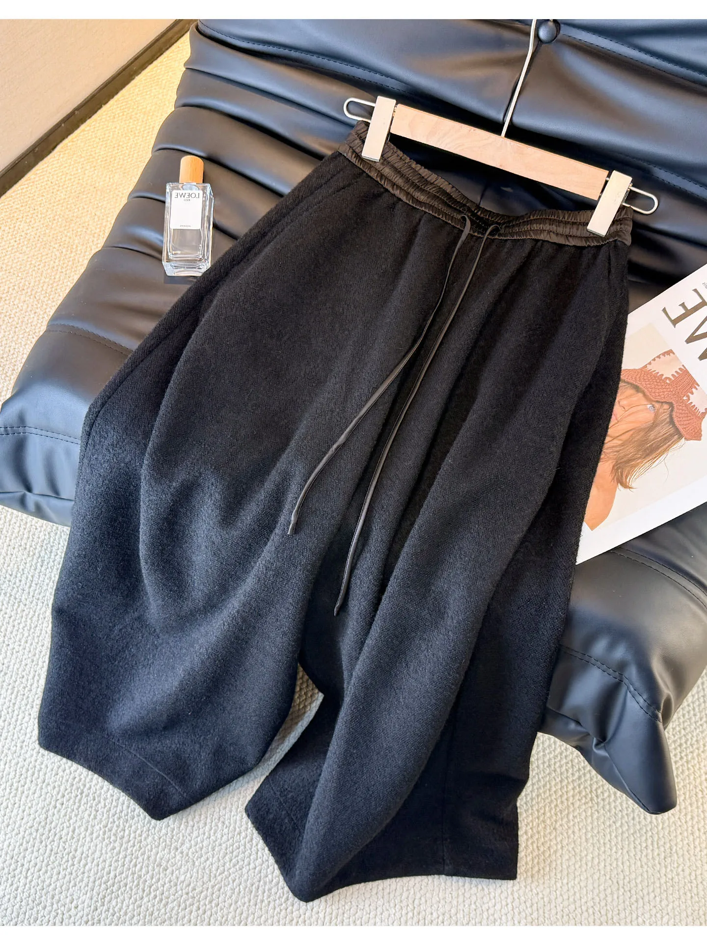 

High Waist Loose Fit Casual Wide Leg Pants Women's Winter Faion Dstring Straight Leg Trousers Comfortable Loose Sle