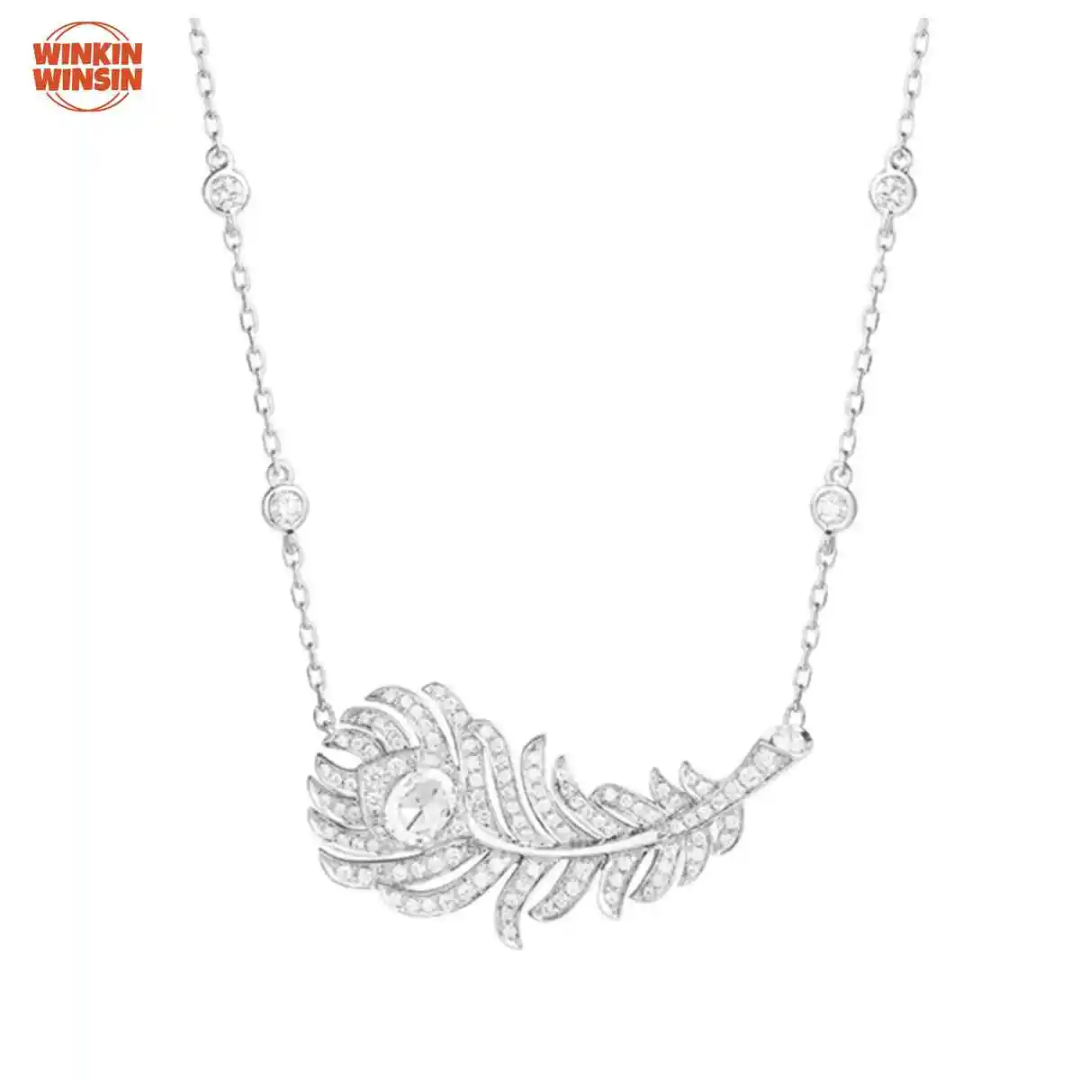 

Winkin Winsin S925 Silver Large Feather Full Diamond Inlaid Necklace with High End Sense