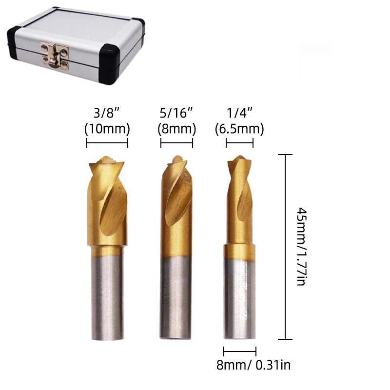 3個入り-65mm-8mm-10mm-溶接ドリル-ストレートシャンクドリルビット-自動車板金溶接点除去用ドリルビットツール
