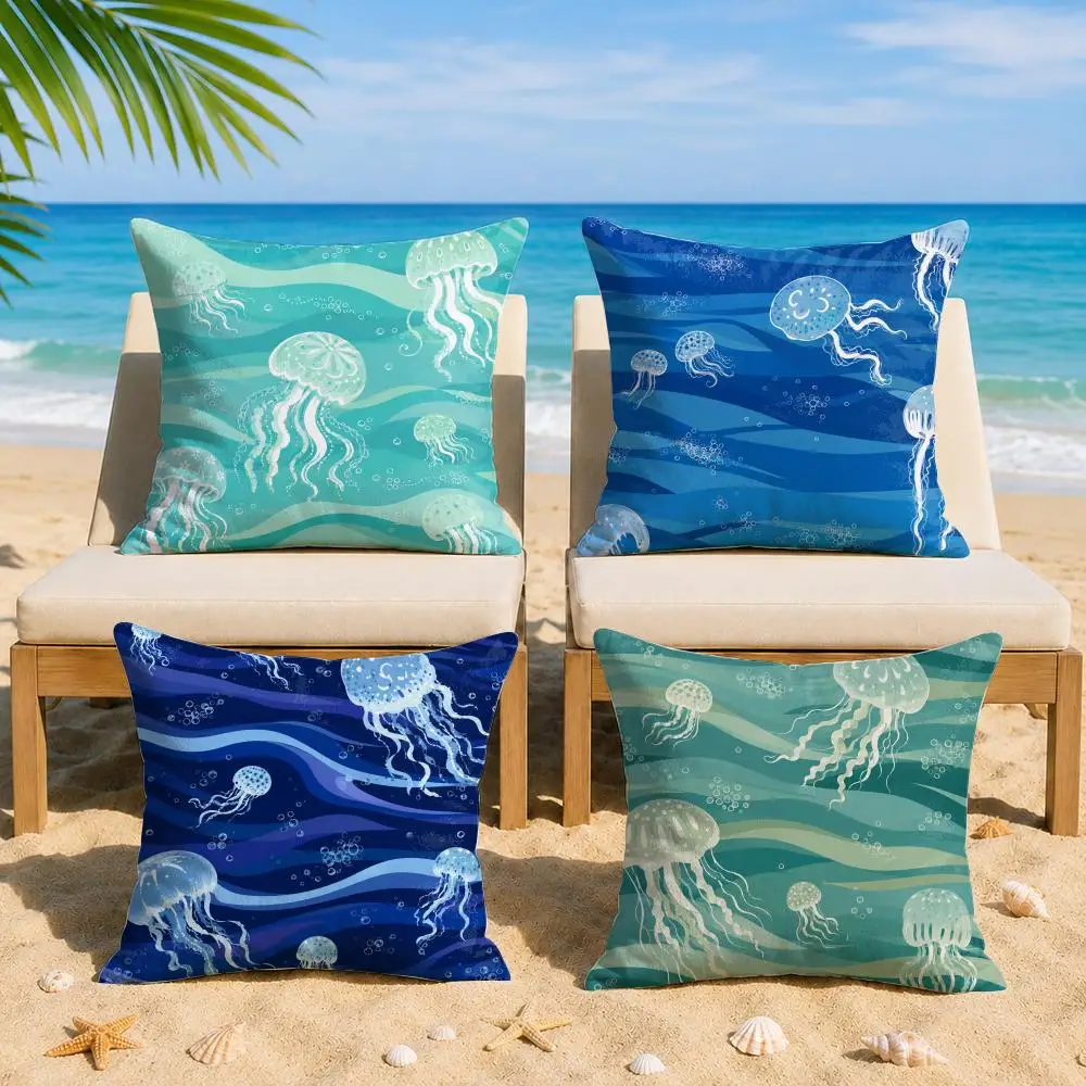 Jellyfish Pattern Cushion Cover Short Plush Soft Double-Sided Printing Pillow Case Cozy Sofa Bedroom Home Decor Gift