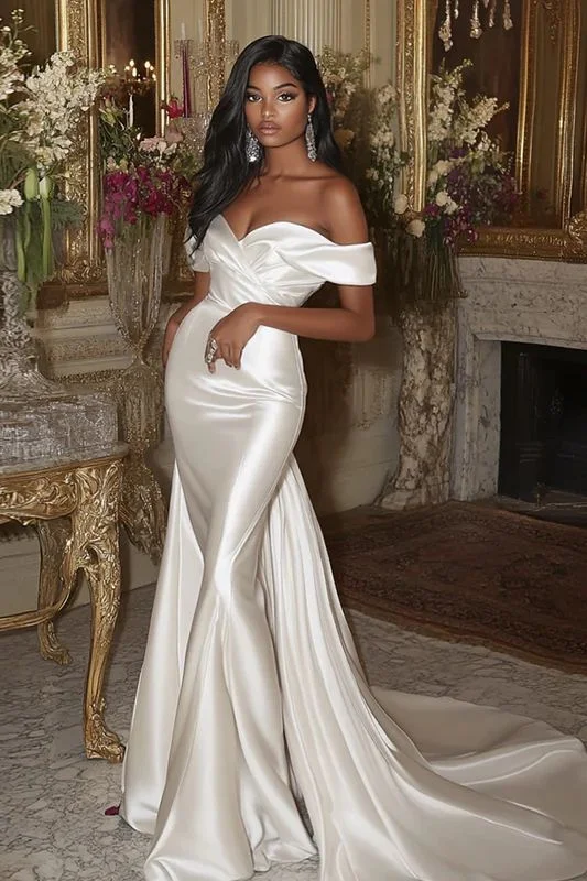 Nuovo abito da sposa a sirena elegante e suggestivo personalizzato con scollo a cuore in raso e design a spalla Vestido De Noiva