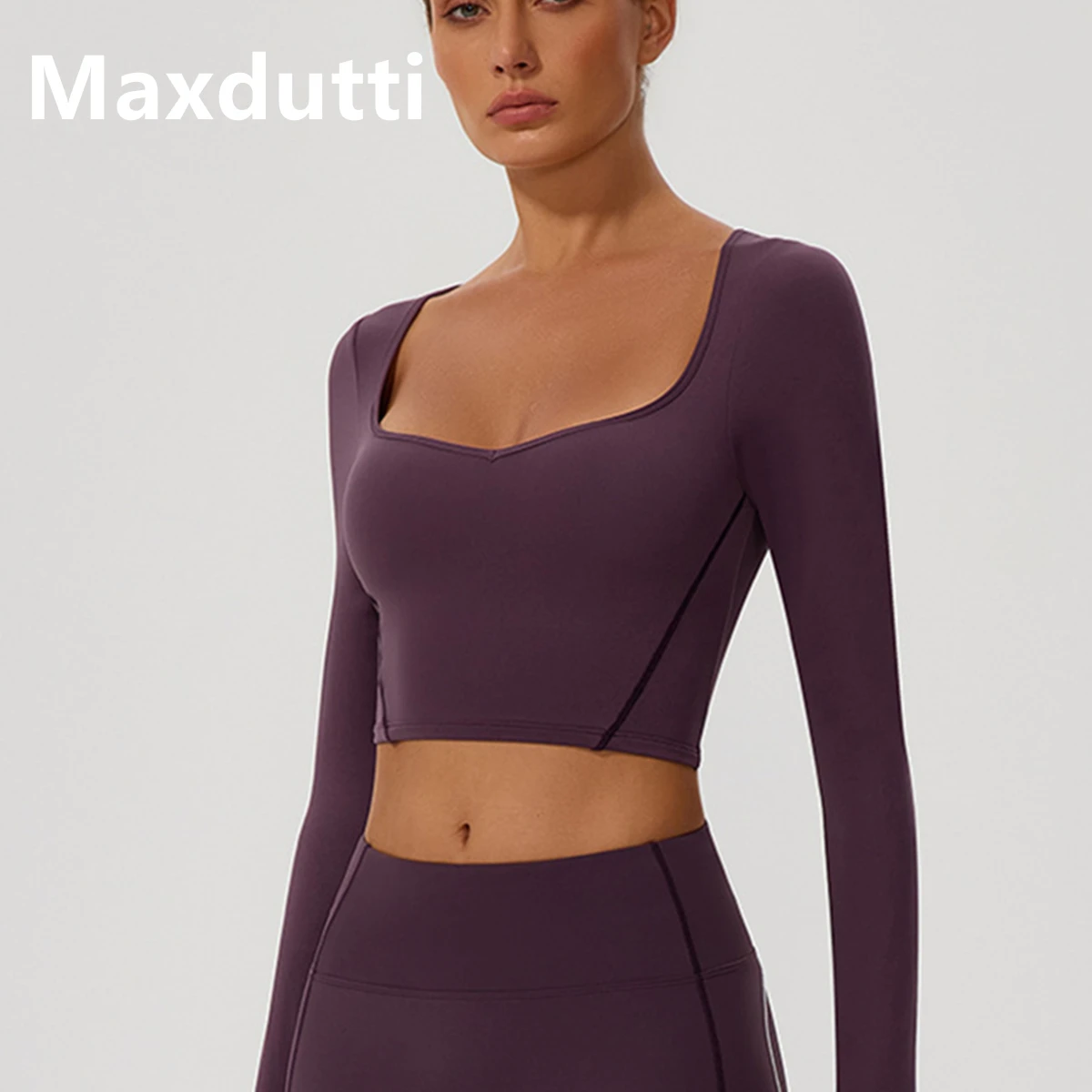 

Maxdutti High Elastic Quick-dry Long Sleeved Yoga Suit V-neck Outerwear Fitness Suit Top For Women T-shirt Woman Clothes Female