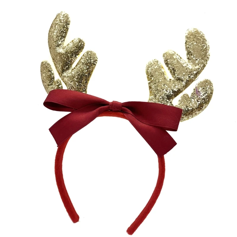 Glittering Powder Festival Headband for Adult Kids Christmas Deer Horn Bowknot Hairhoop Holiday Celebration Party Dropship