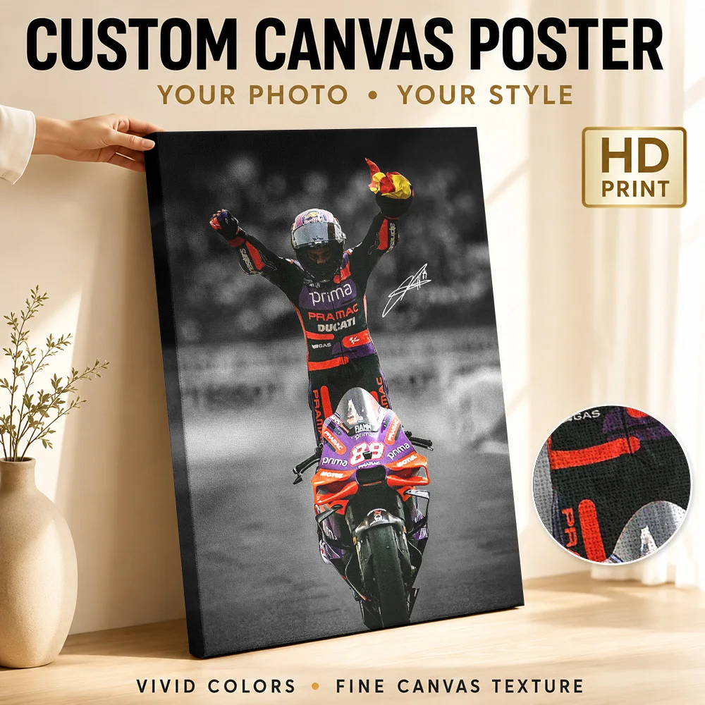 Jorge Martin MotoGP Victory Canvas Poster Bold Action Design Canvas Wall Art With Personalized Photo For Garage Ideal Rider Gift