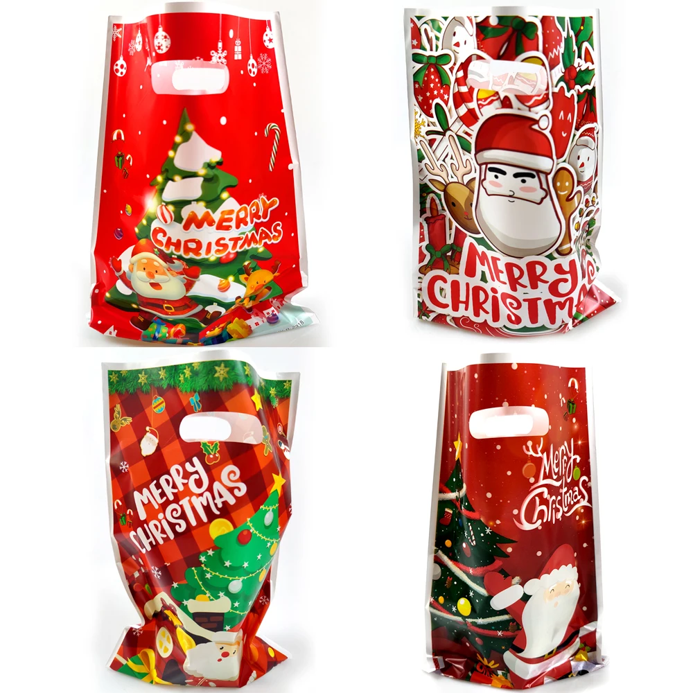 

100pcs/lot Christmas Party Santa Claus Theme Surprise Bags Baby Shower Decoration Disposable Plastic Loot Gifts Bags