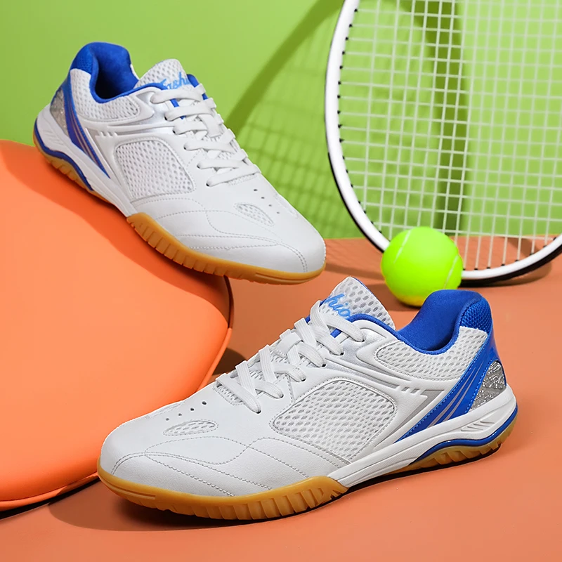 Men Women Badminton Training Shoes Breathable Mesh Shock Absorbing Non-slip Indoor Court Sneakers Wear-resistant Sport Shoes
