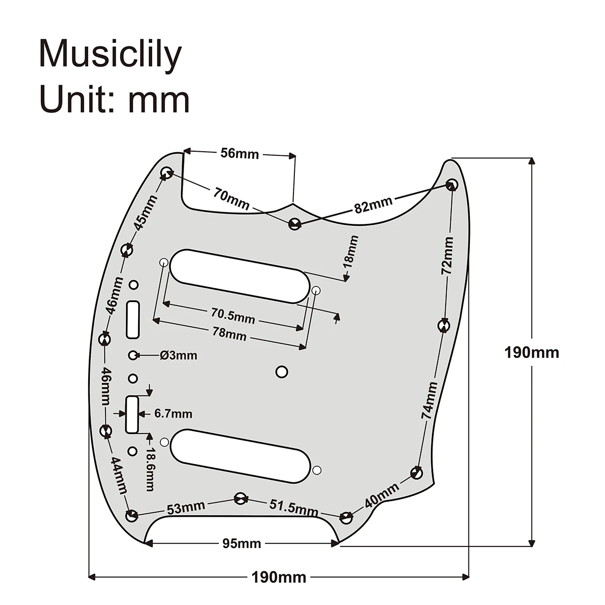 Musiclily Pro 12-Hole Guitar Pickguard for Fender American Mustang