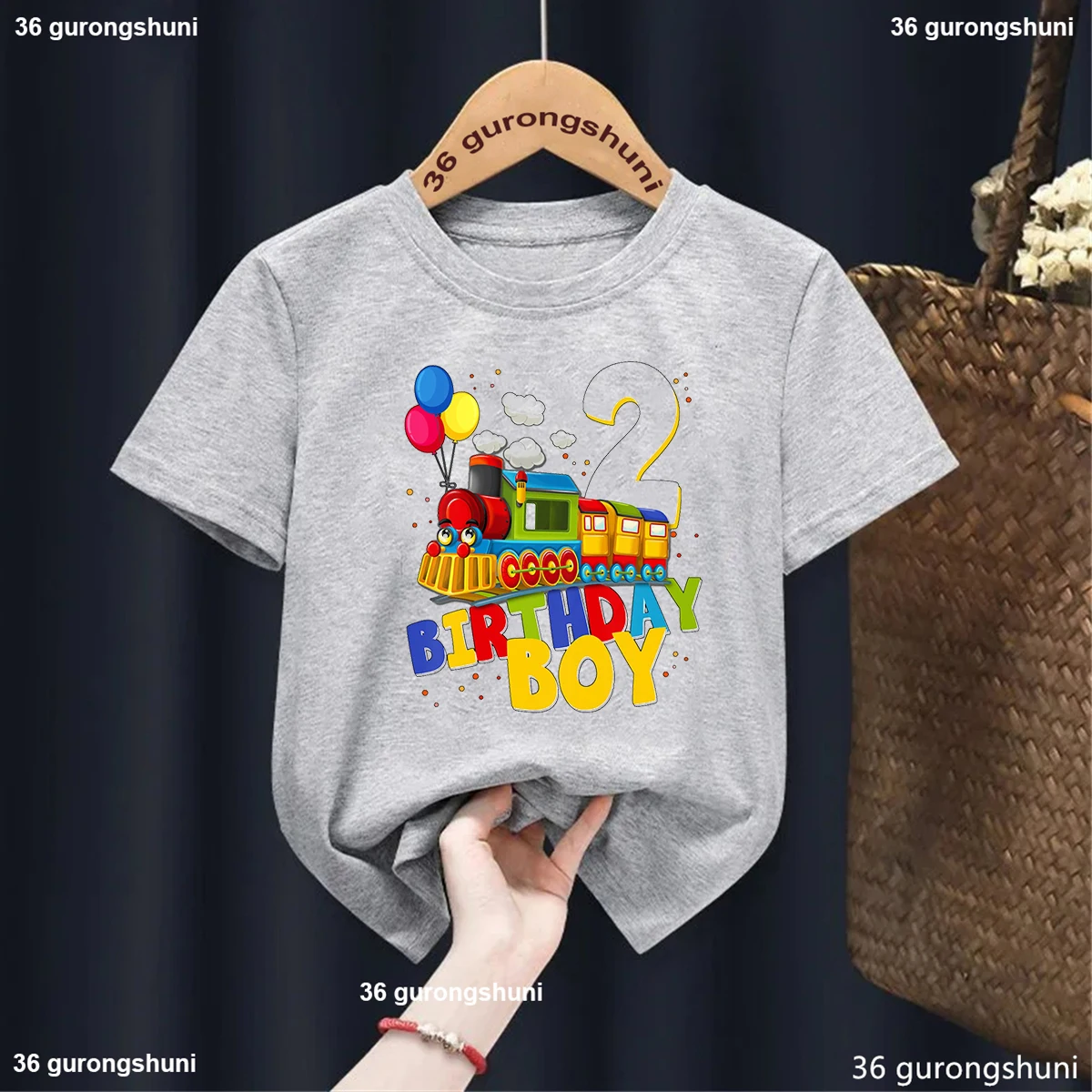 Children\'S Transportation Birthday T Shirt 2nd Birthday Train Printed Graphic Boy Boy T-Shirt Party Clothing Gift Toddler Tshirt