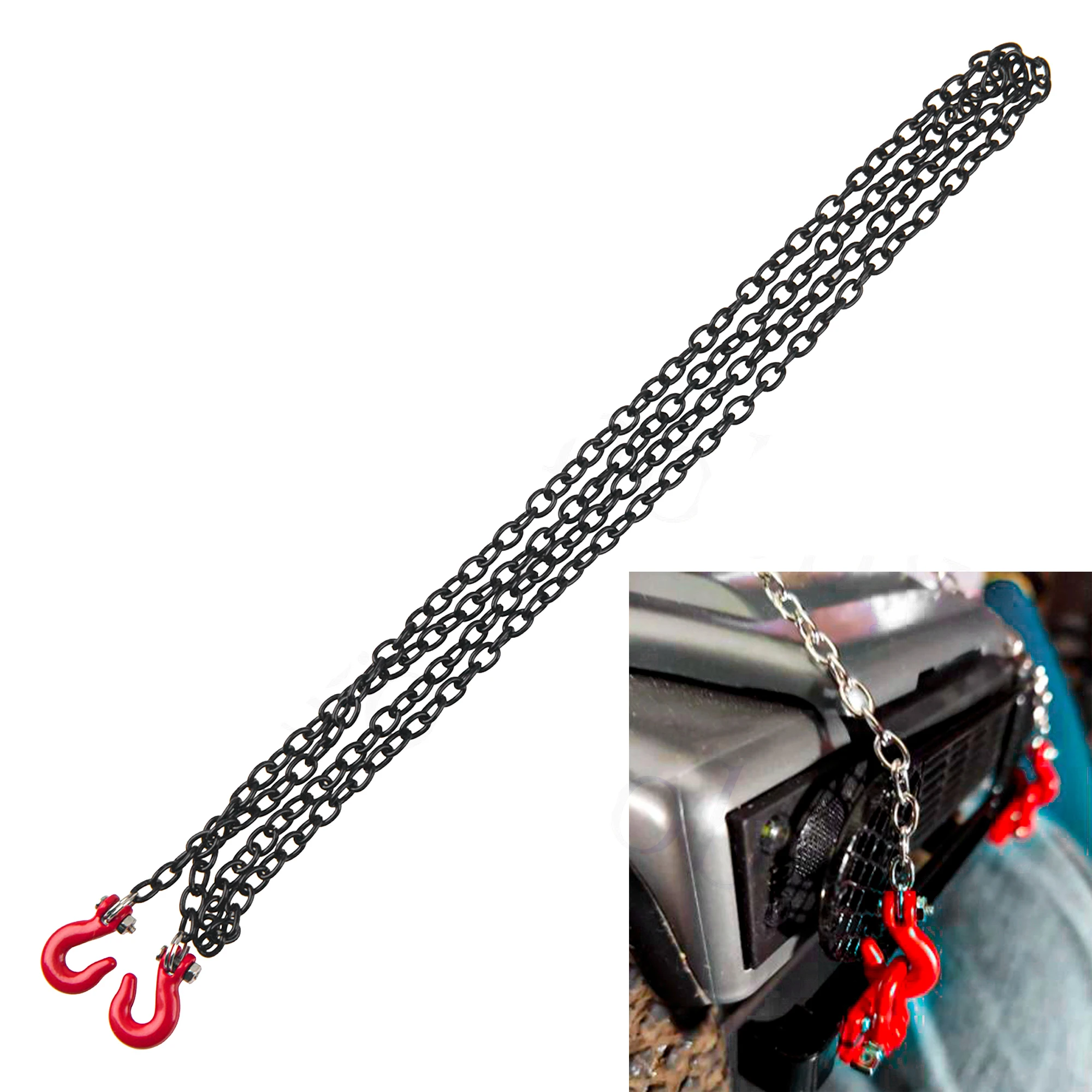 Crochet de remorquage de sauvetage simulé en métal sur chenilles Rc, chaîne de corde de remorquage 1/10 Traxxas Trx4 Defender Ford Mustang Axial Sc10 90046