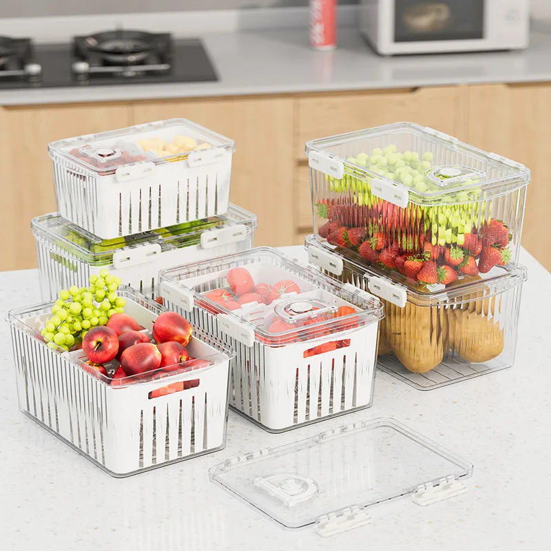 Refrigerator Storage Box Timing Fresh Fridge Organizer Vegetable Fruit Food Storage Containers Pantry Kitchen Organizer Box