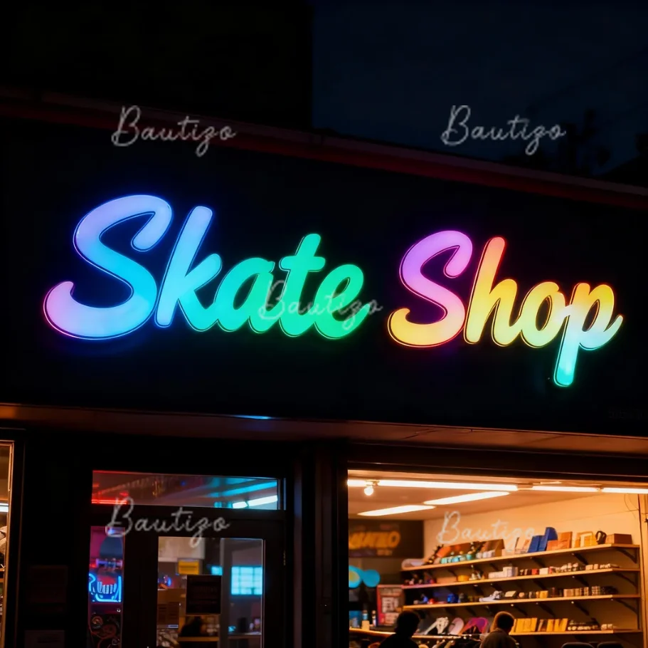 

Светящаяся 3D-вывеска с изменяющимися цветами, водонепроницаемая, для наружного применения, светодиодная, многоцветная, RGB, для скейт-шопа