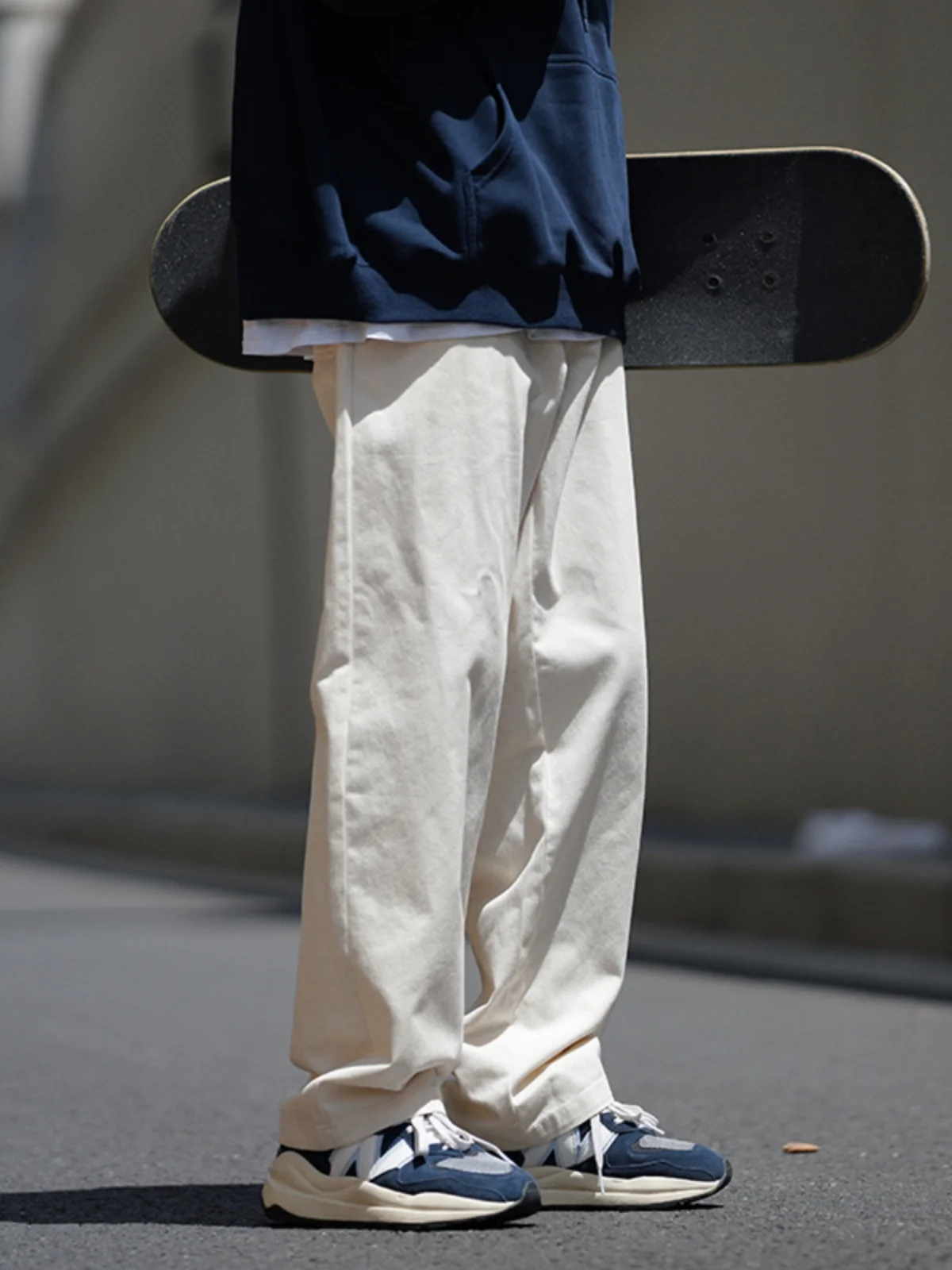 

High Street Straight Leg Casual Pants Men's Spring Autumn New Simple Pure Color Wide Leg Long Trousers Trendy Brand Floor-Len...