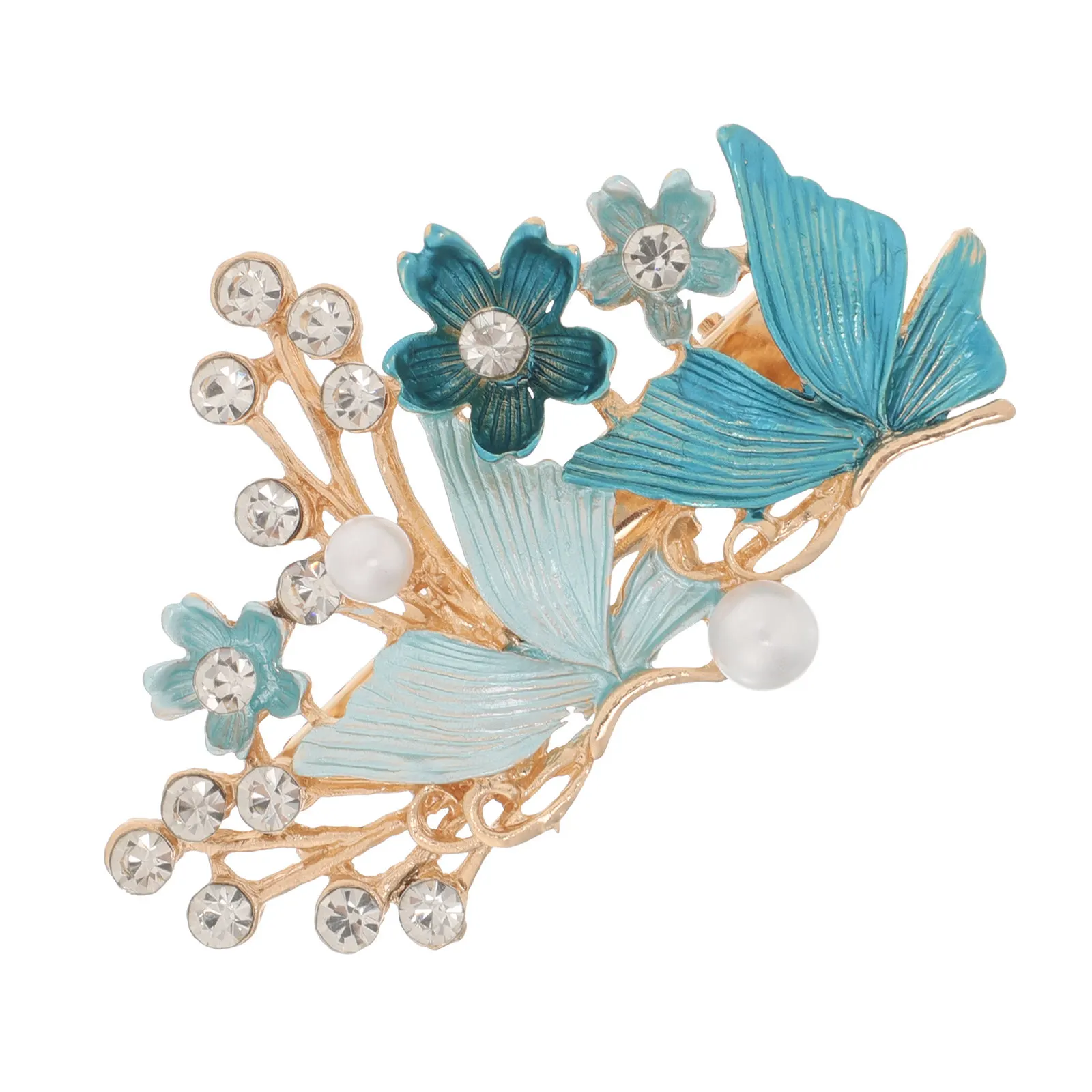 Rhinestone Flower Hair Clip Vintage Retro Alloy Barrette with Faux Pearls Elegant Timeless Charm for Women Daily Formal