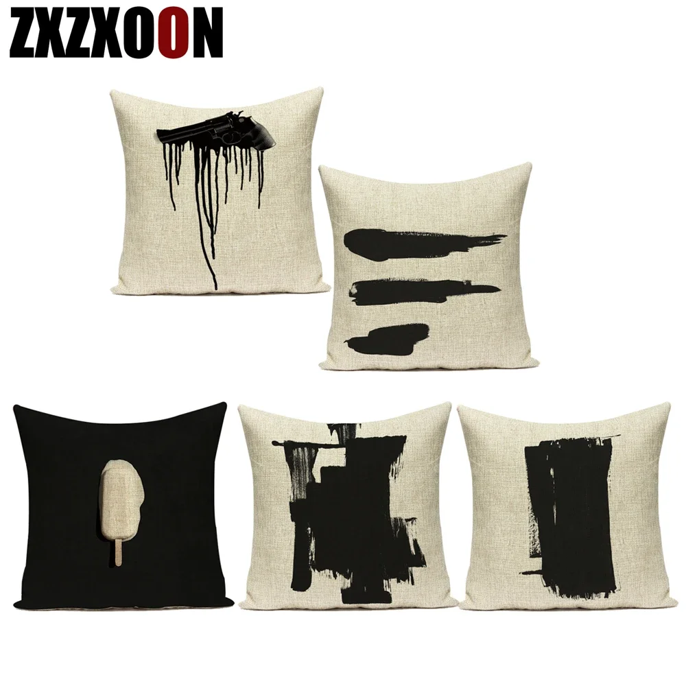 Polyester Black White Letter Love Home Simple Geometric Decorative Pillows Case Sofa Cushion Cover for Living Room Decoration