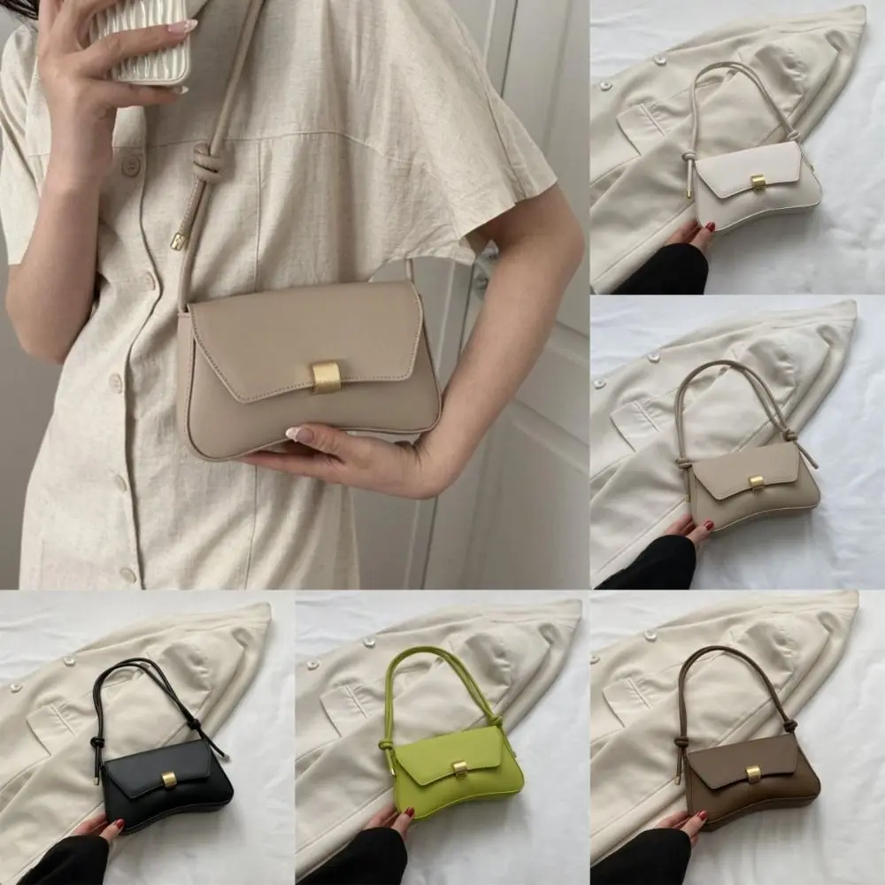 

New Vintage Style Crossbody Bag Lightweight PU Leather Lady's Handbag Waterproof Solid Color Underarm Purse Daily Use
