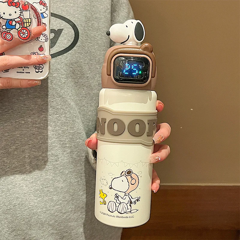 

Snoopy children's thermos cup with temperature display for Boys Girls Large Capacity double drinking cup students portable cup