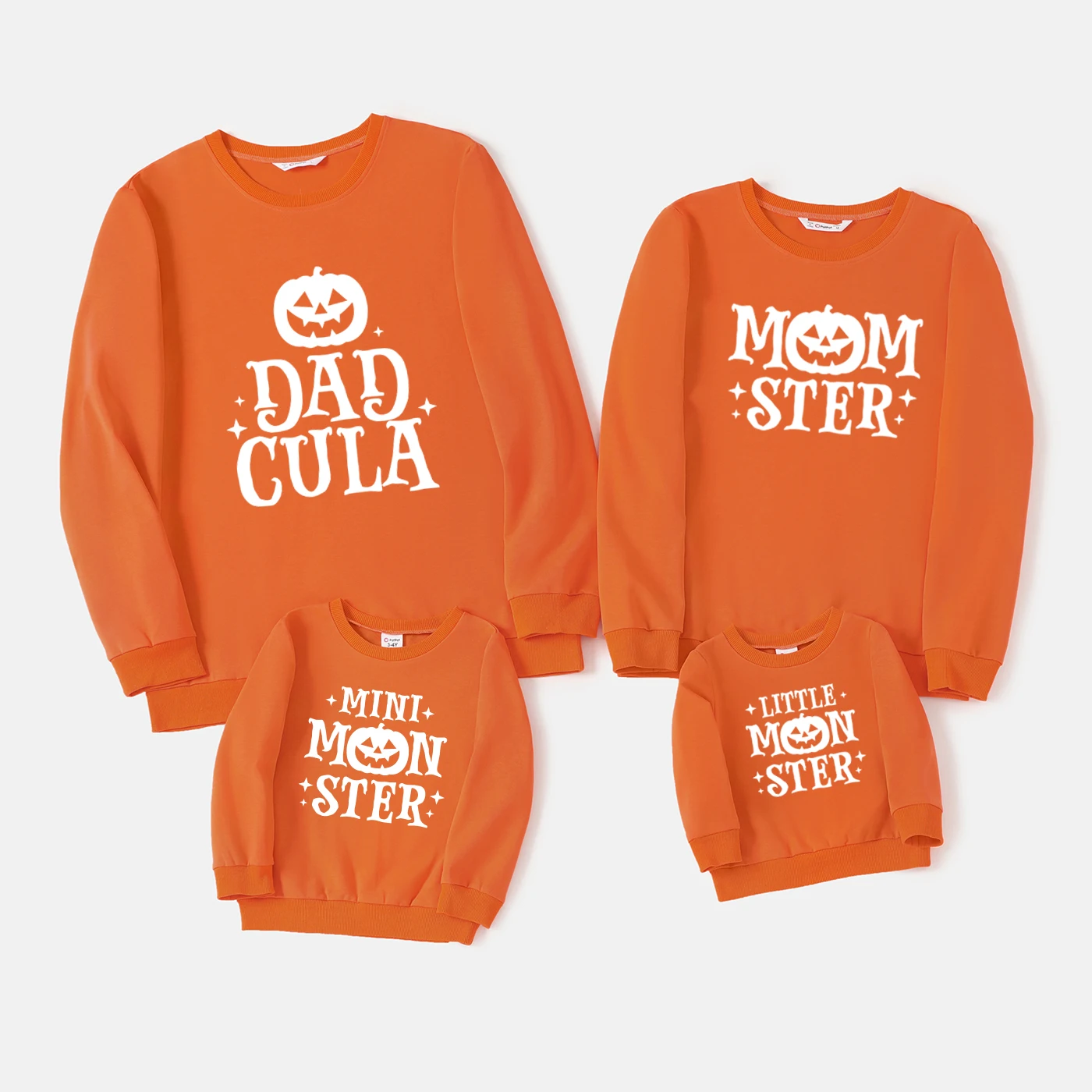 PatPat Halloween Family Matching Tops Orange Spooky Pumpkin Pattern Fun Text Graphic Sweatshirt