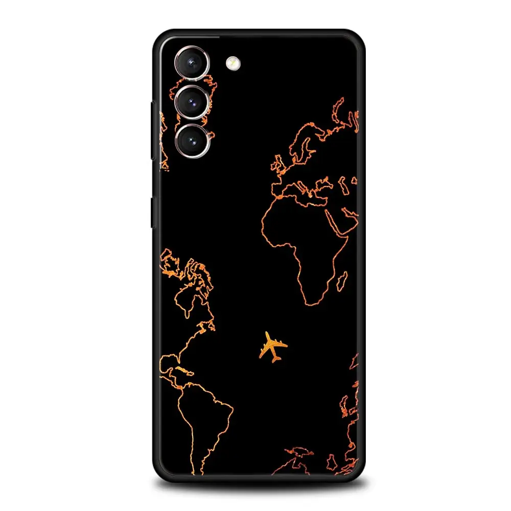 Cartoon World map scenery direction Phone Case For Samsung Galaxy S24 S23 S22 S20 Ultra S21 FE 5G S10 S9 Plus S10E S8 Soft Cover