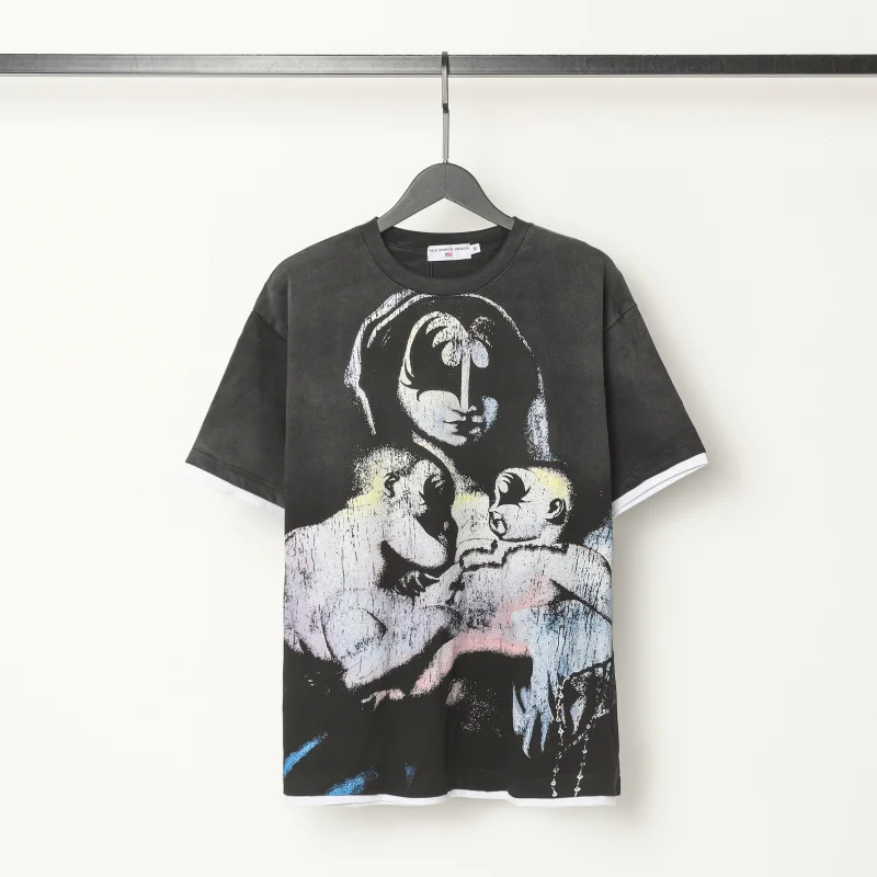 

Летняя футболка высокого качества VALLEY с графическим принтом в стиле хип-хоп, уличная одежда, футболки для мужчин и женщин, потертые повседневные топы, футболки большого размера